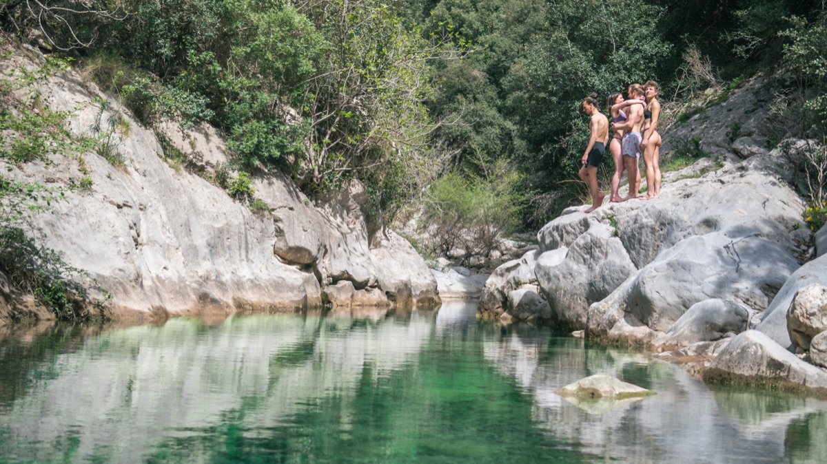 Natural emerald pool, river-fed